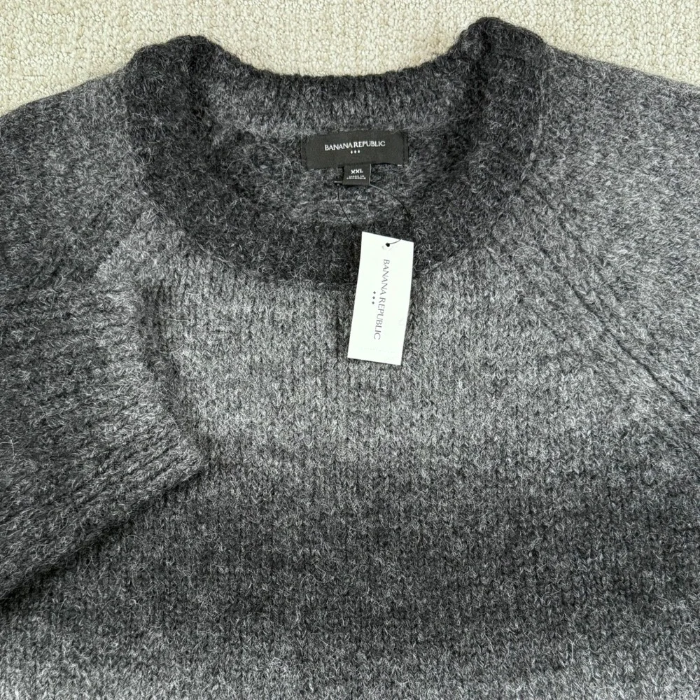 NEW Banana Republic Men 2XL Gray Wool Alpaca Blend Striped Crewneck Sweater
